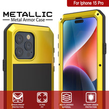 Cargar imagen en el visor de la galería, Estuche de metal para iPhone 15 Pro, resistente de grado militar [a prueba de golpes], cubierta resistente de cuerpo completo [amarilla].

