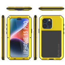 Cargar imagen en el visor de la galería, Estuche de metal para iPhone 15 Pro, resistente de grado militar [a prueba de golpes], cubierta resistente de cuerpo completo [amarilla].
