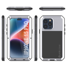 Cargar imagen en el visor de la galería, Carcasa de metal para iPhone 15 Pro, cubierta resistente de grado militar de servicio pesado [a prueba de golpes] cuerpo completo duro [blanco].

