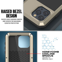 Cargar imagen en el visor de la galería, Funda de metal para iPhone 15 Pro, resistente militar de grado superior, cubierta a prueba de golpes para todo el cuerpo [dorada].
