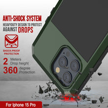 Cargar imagen en el visor de la galería, Estuche metálico para iPhone 15 Pro, resistente de grado militar [a prueba de golpes] con cobertura de armadura resistente. Cuerpo completo duro [verde oscuro].
