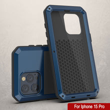 Cargar imagen en el visor de la galería, Estuche de metal iPhone 15 Pro, Cubierta de alta resistencia y grado militar [a prueba de golpes] Todo el cuerpo duro [Azul]
