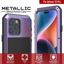 Cargar imagen en el visor de la galería, Carcasa de Metal para iPhone 15 Pro, resistente y de grado militar, cubierta blindada [a prueba de golpes], dura de cuerpo completo [morada].
