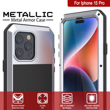 Cargar imagen en el visor de la galería, Carcasa de metal para iPhone 15 Pro, cubierta resistente de grado militar de servicio pesado [a prueba de golpes] cuerpo completo duro [blanco].

