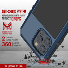 Cargar imagen en el visor de la galería, Estuche de metal iPhone 15 Pro, Cubierta de alta resistencia y grado militar [a prueba de golpes] Todo el cuerpo duro [Azul]
