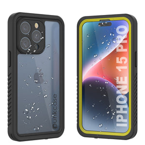 Funda resistente al agua para iPhone 15 Pro, Punkcase [Serie Extrema] Cubierta blindada con protector de pantalla incorporado [Amarillo]