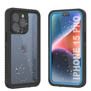 Funda impermeable para iPhone 15 Pro, Punkcase [Serie Extrema], con cubierta reforzada y protector de pantalla incorporado [Azul claro].