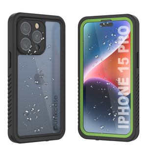 Funda impermeable para iPhone 15 Pro, Punkcase [Serie Extrema] Cubierta protectora blindada con protector de pantalla incorporado [Verde claro]