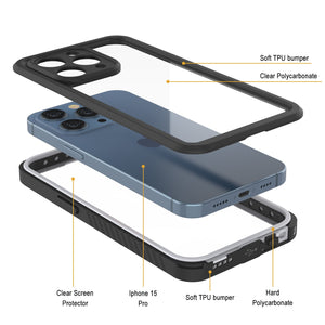 Estuche a prueba de agua para iPhone 15 Pro, Punkcase [Serie Extrema] Protector de Armadura con Protector de Pantalla Incorporado [Blanco]