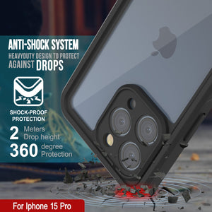 iPhone 15 Pro Waterproof Case, Funda resistente al agua Punkcase [Extreme Series] con protector de pantalla incorporado [Negro]