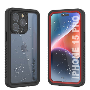 Funda resistente al agua para iPhone 15 Pro, Punkcase [Serie Extrema] Cubierta blindada con protector de pantalla incorporado [Rojo]