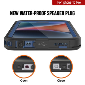 Funda Impermeable para iPhone 15 Pro, Punkcase [Serie Extrema] Cubierta de Armadura con Protector de Pantalla Incorporado [Azul Marino]