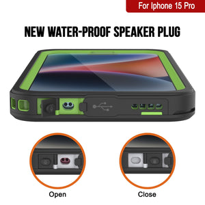 Funda impermeable para iPhone 15 Pro, Punkcase [Serie Extrema] Cubierta protectora blindada con protector de pantalla incorporado [Verde claro]