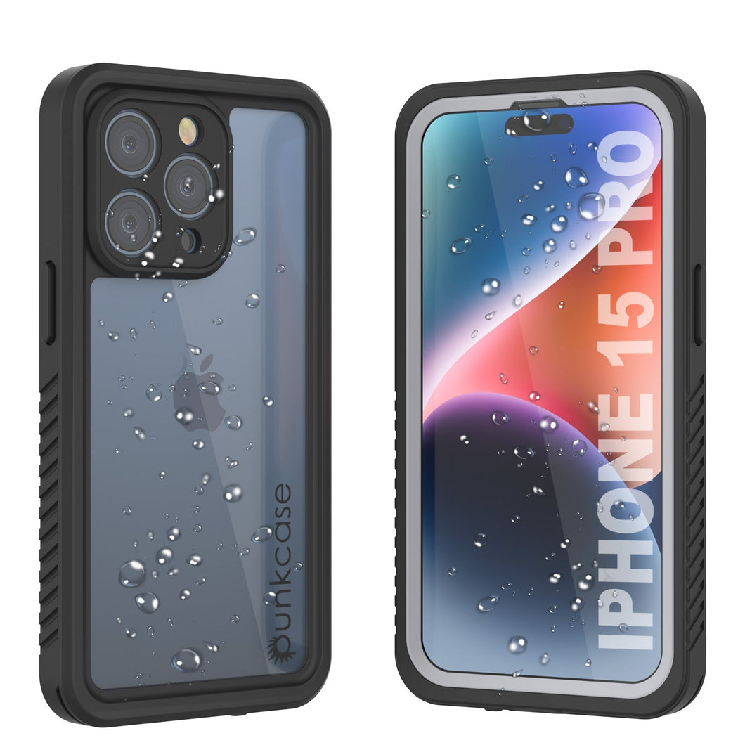 Estuche a prueba de agua para iPhone 15 Pro, Punkcase [Serie Extrema] Protector de Armadura con Protector de Pantalla Incorporado [Blanco]