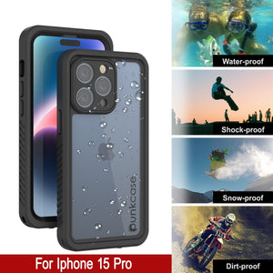 iPhone 15 Pro Waterproof Case, Funda resistente al agua Punkcase [Extreme Series] con protector de pantalla incorporado [Negro]