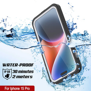 Estuche a prueba de agua para iPhone 15 Pro, Punkcase [Serie Extrema] Protector de Armadura con Protector de Pantalla Incorporado [Blanco]