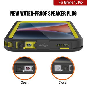 Funda resistente al agua para iPhone 15 Pro, Punkcase [Serie Extrema] Cubierta blindada con protector de pantalla incorporado [Amarillo]