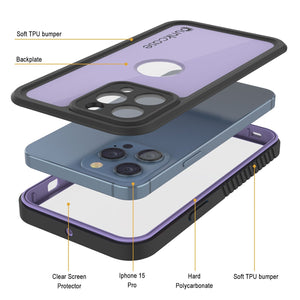 Funda impermeable IP68 para iPhone 16 Pro, Punkcase [Lila] [Serie StudStar] [Ajuste fino] [A prueba de suciedad]