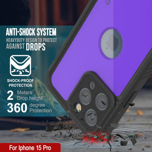 Funda impermeable IP68 para iPhone 16 Pro, Punkcase [morada] [Serie StudStar] [Ajuste fino] [A prueba de suciedad]