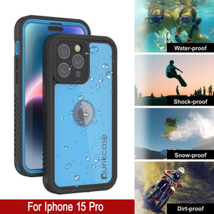 Funda impermeable IP68 para iPhone 16 Pro, Punkcase [Azul claro] [Serie StudStar] [Ajuste fino] [A prueba de suciedad]