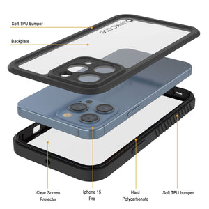 Funda impermeable IP68 para iPhone 16 Pro, Punkcase [Transparente] [Serie StudStar] [Ajuste fino] [A prueba de suciedad]