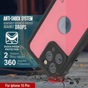 Funda impermeable IP68 para iPhone 16 Pro, Punkcase [rosa] [Serie StudStar] [Ajuste fino] [A prueba de suciedad]