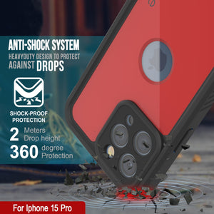 Funda impermeable IP68 para iPhone 16 Pro, Punkcase [Roja] [Serie StudStar] [Ajuste ajustado]
