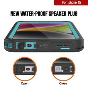 Carcasa resistente al agua para iPhone 15, Punkcase [Serie Extrema] con cubierta protectora de pantalla incorporada [Turquesa]
