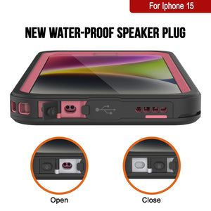 Funda impermeable para iPhone 15, Punkcase [Serie Extrema] Cubierta de armadura con protector de pantalla incorporado [Rosa]