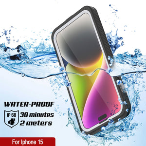 Carcasa resistente al agua para iPhone 15, Punkcase [Extreme Series], con protector de pantalla incorporado [Blanco].