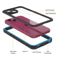 Cargar imagen en el visor de la galería, Funda impermeable para iPhone 15, Punkcase [Extreme Series], cubierta blindada con protector de pantalla incorporado [Azul claro].
