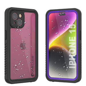 Funda impermeable para iPhone 15, Punkcase [Serie Extrema] Cubierta protectora de armadura con protector de pantalla incorporado [Morado].