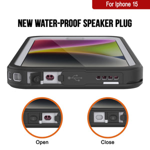 Carcasa resistente al agua para iPhone 15, Punkcase [Extreme Series], con protector de pantalla incorporado [Blanco].