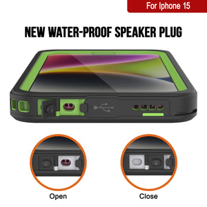 Funda impermeable para iPhone 15, Punkcase [Serie Extrema], cubierta de armadura con protector de pantalla incorporado [verde claro].
