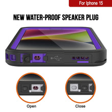 Load image into Gallery viewer, Funda impermeable para iPhone 15, Punkcase [Serie Extrema] Cubierta protectora de armadura con protector de pantalla incorporado [Morado].
