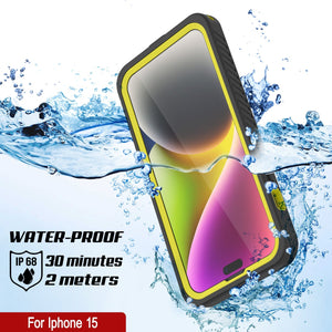 Funda impermeable para iPhone 15, Punkcase [Serie Extrema], cubierta protectora resistente con protector de pantalla incorporado [amarillo].