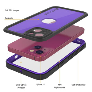 Funda impermeable IP68 para iPhone 16, Punkcase [morada] [Serie StudStar] [Ajuste fino] [A prueba de suciedad]