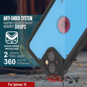 Funda impermeable IP68 para iPhone 16, Punkcase [Azul claro] [Serie StudStar] [Ajuste fino] [A prueba de suciedad]