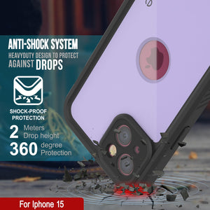 Funda impermeable IP68 para iPhone 16, Punkcase [Lila] [Serie StudStar] [Ajuste fino] [A prueba de suciedad]