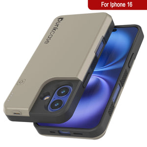 Estuche con batería para iPhone 16, PunkJuice, batería externa MagSafe de carga rápida de 5000 mAh con protector de pantalla | [Dorado]