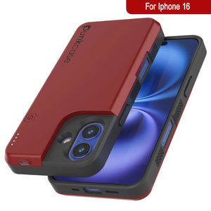 Estuche con batería para iPhone 16, PunkJuice 5000 mAh, cargador portátil de carga rápida MagSafe con protector de pantalla | [Rojo]