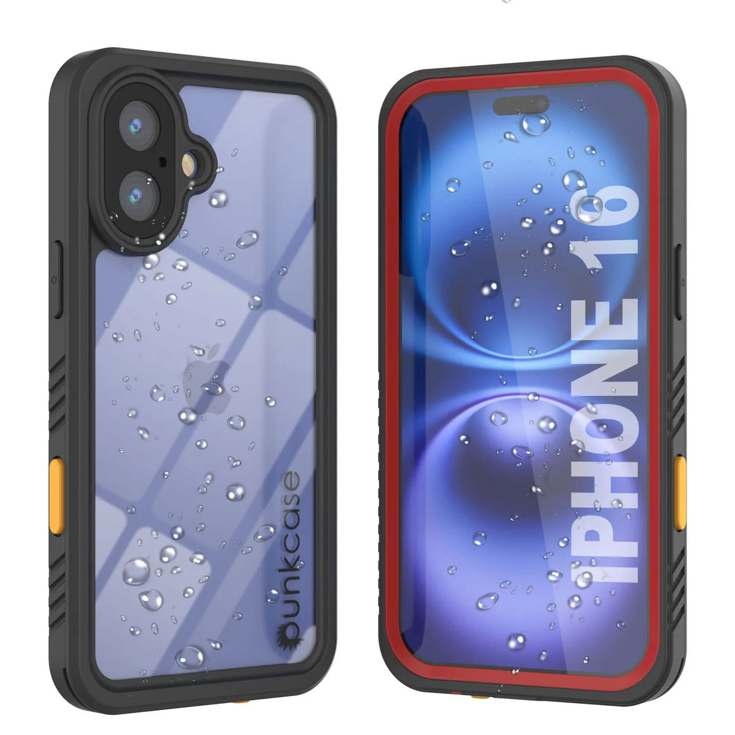 Funda impermeable para iPhone 16, Punkcase [Extreme Series] Armor Cover con protector de pantalla incorporado [Rojo]