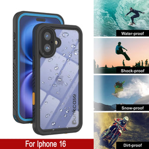 Funda impermeable para iPhone 16, Punkcase [Extreme Series] Armor Cover con protector de pantalla incorporado [azul claro]