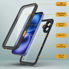 Cargar imagen en el visor de la galería, Funda impermeable para iPhone 16, Punkcase [Extreme Series] Armor Cover con protector de pantalla incorporado [Negro]
