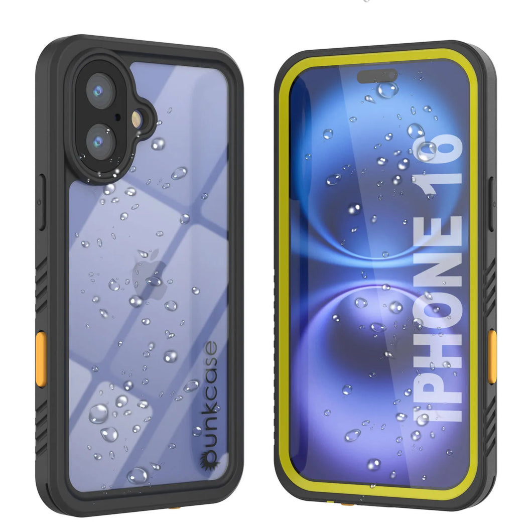 Funda impermeable para iPhone 16, Punkcase [Extreme Series] Armor Cover con protector de pantalla incorporado [Amarillo]