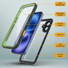 Cargar imagen en el visor de la galería, Funda impermeable para iPhone 16, Punkcase [Extreme Series] Armor Cover con protector de pantalla incorporado [Verde claro]
