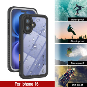 Funda impermeable para iPhone 16, Punkcase [Extreme Series] Armor Cover con protector de pantalla incorporado [blanco]