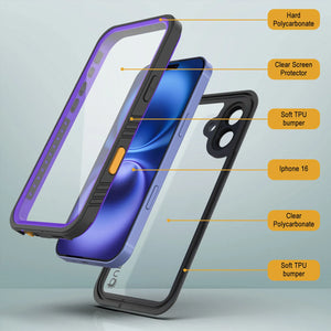 Funda impermeable para iPhone 16, Punkcase [Extreme Series] Armor Cover con protector de pantalla incorporado [púrpura]