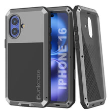 Cargar imagen en el visor de la galería, Funda de metal para iPhone 16, carcasa de armadura de grado militar resistente [a prueba de golpes], carcasa rígida de cuerpo completo [plateada]

