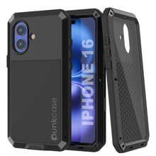 Cargar imagen en el visor de la galería, Funda de metal para iPhone 16, carcasa de armadura de grado militar resistente [a prueba de golpes], carcasa rígida de cuerpo completo [negra]
